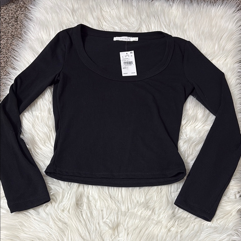 NWT Lush Black Long Sleeve Cropped Top Size S